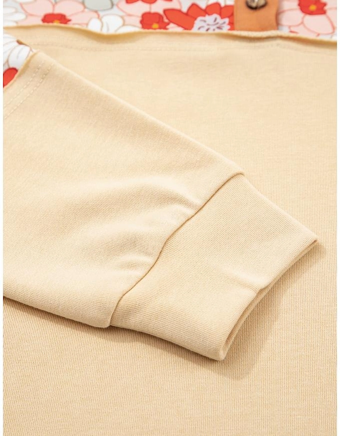 Parchment Floral Plaid Patchwork Casual Top