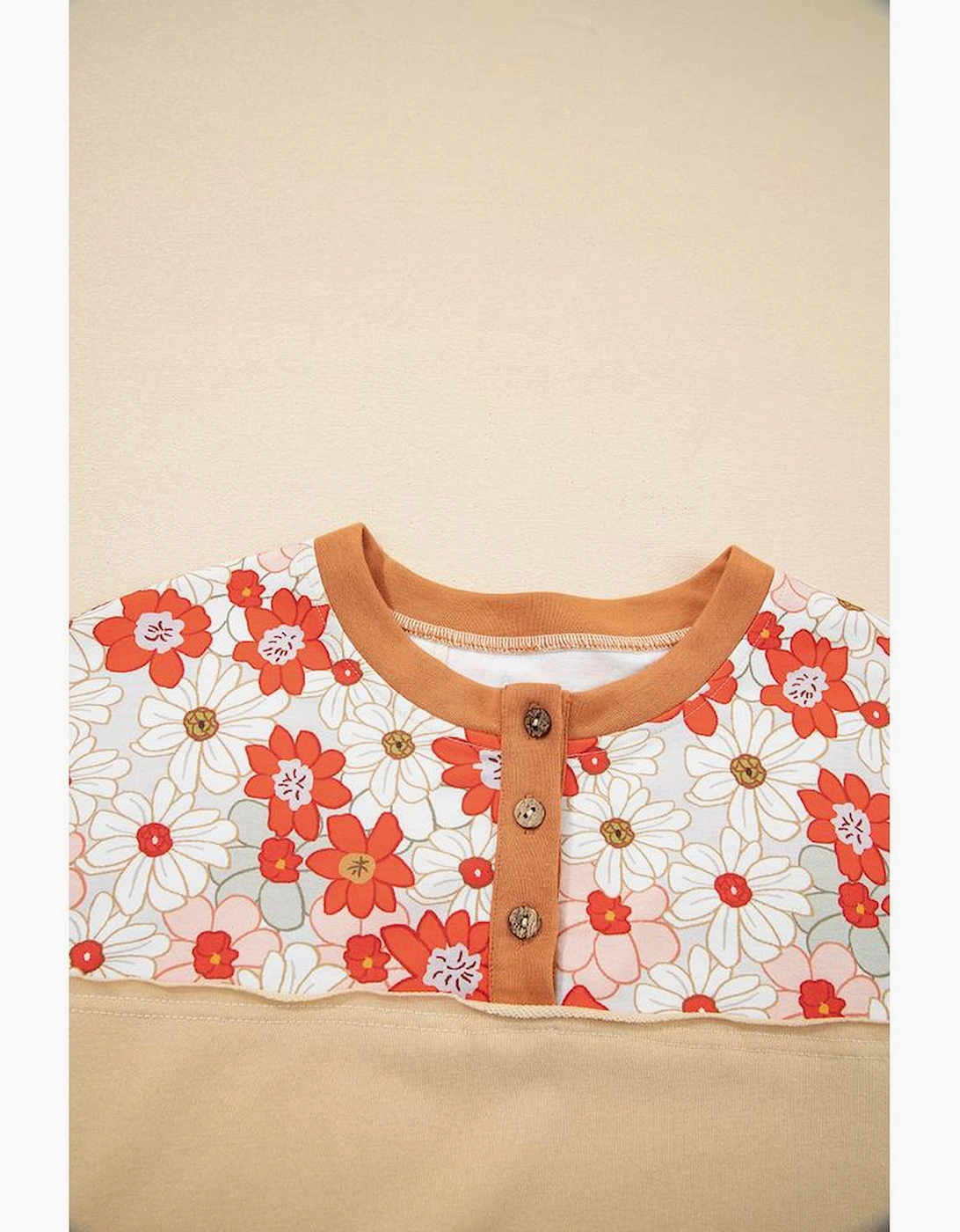 Parchment Floral Plaid Patchwork Casual Top