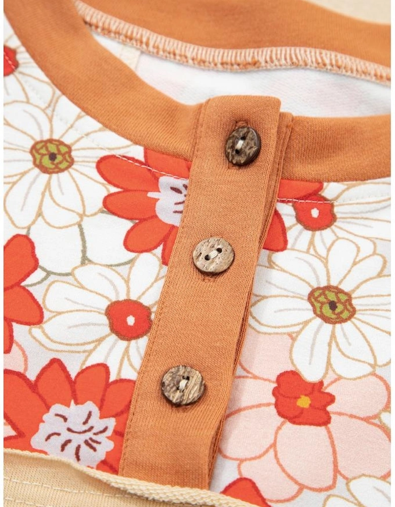 Parchment Floral Plaid Patchwork Casual Top