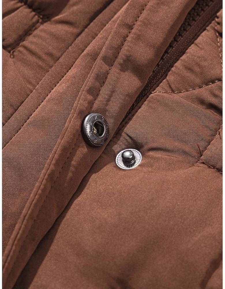 Coffee Longline Quilted Stand Collar Puffer Vest