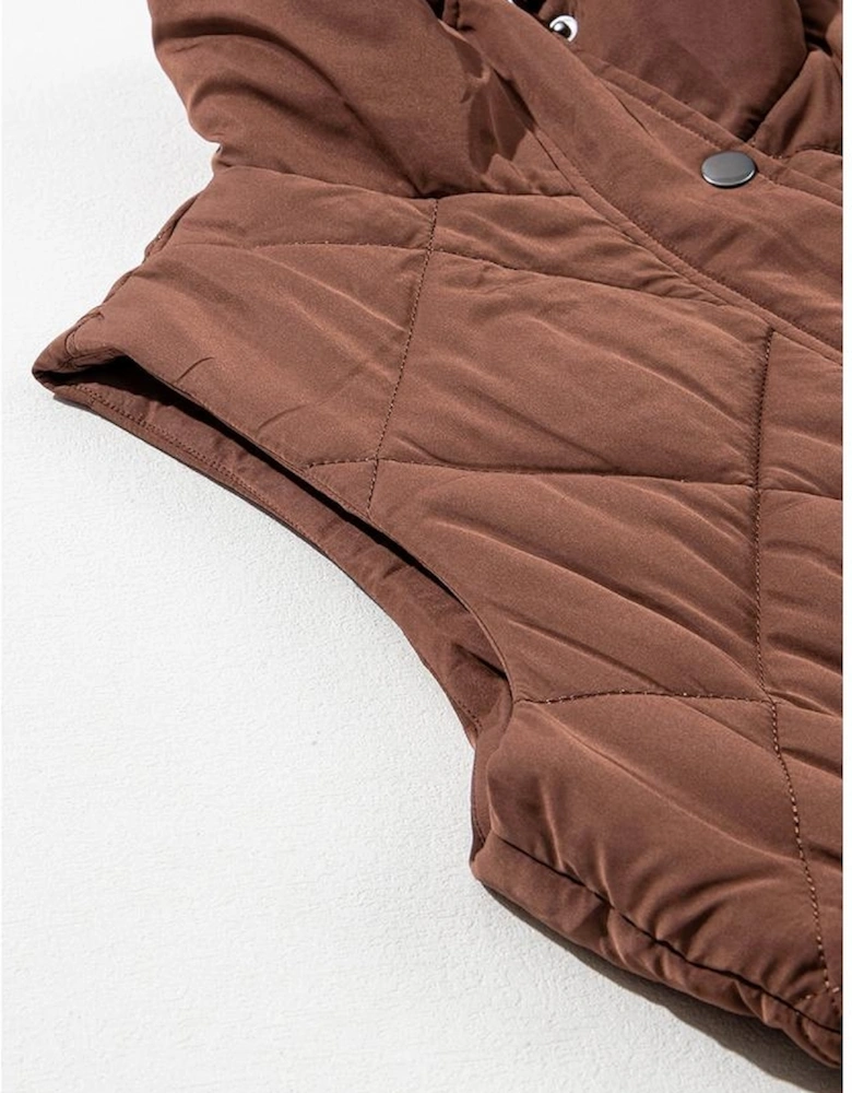 Coffee Longline Quilted Stand Collar Puffer Vest