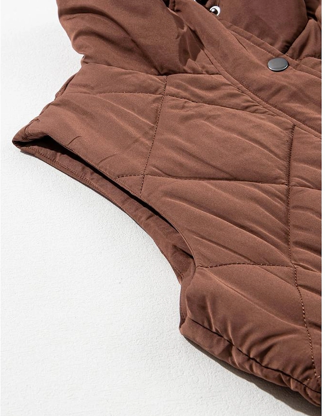 Coffee Longline Quilted Stand Collar Puffer Vest