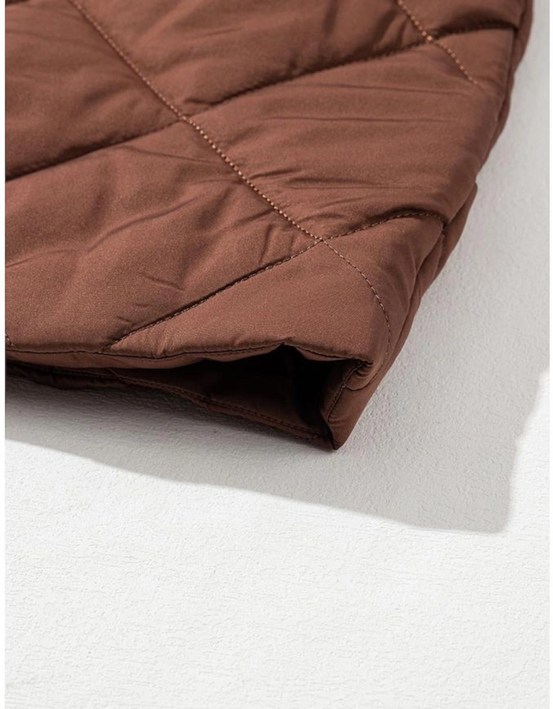 Coffee Longline Quilted Stand Collar Puffer Vest