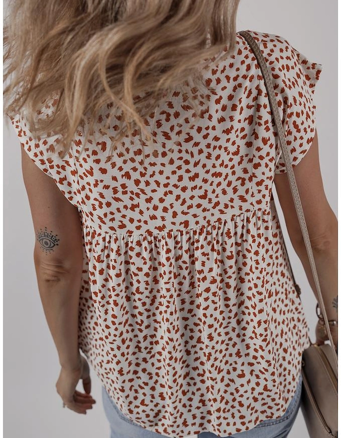 Red Printed Embroidery Detail Tie Split Neck Blouse, 16 of 15