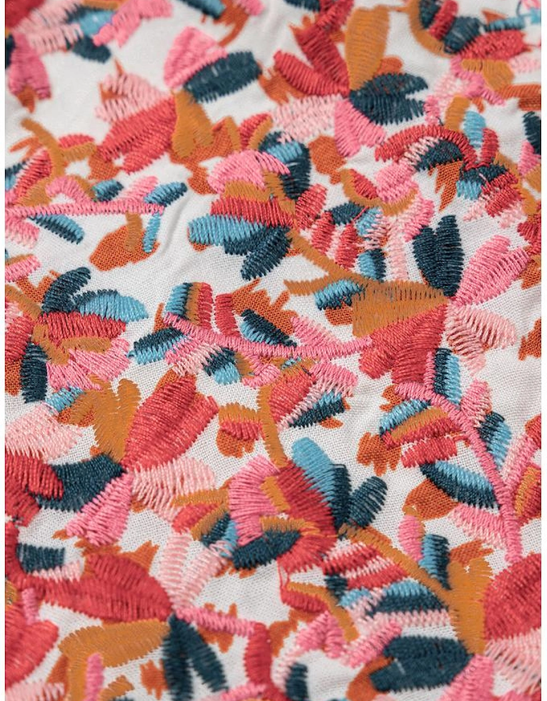 Red Printed Embroidery Detail Tie Split Neck Blouse