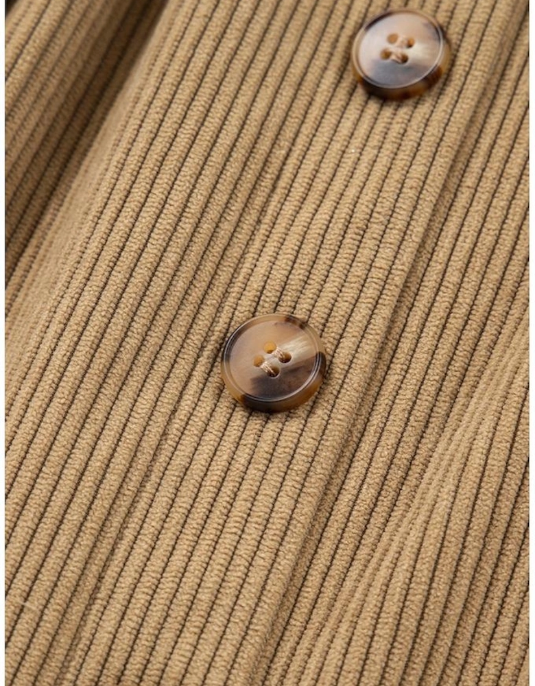 Camel Corduroy Buttoned Front Faux Pockets Mini Skirt