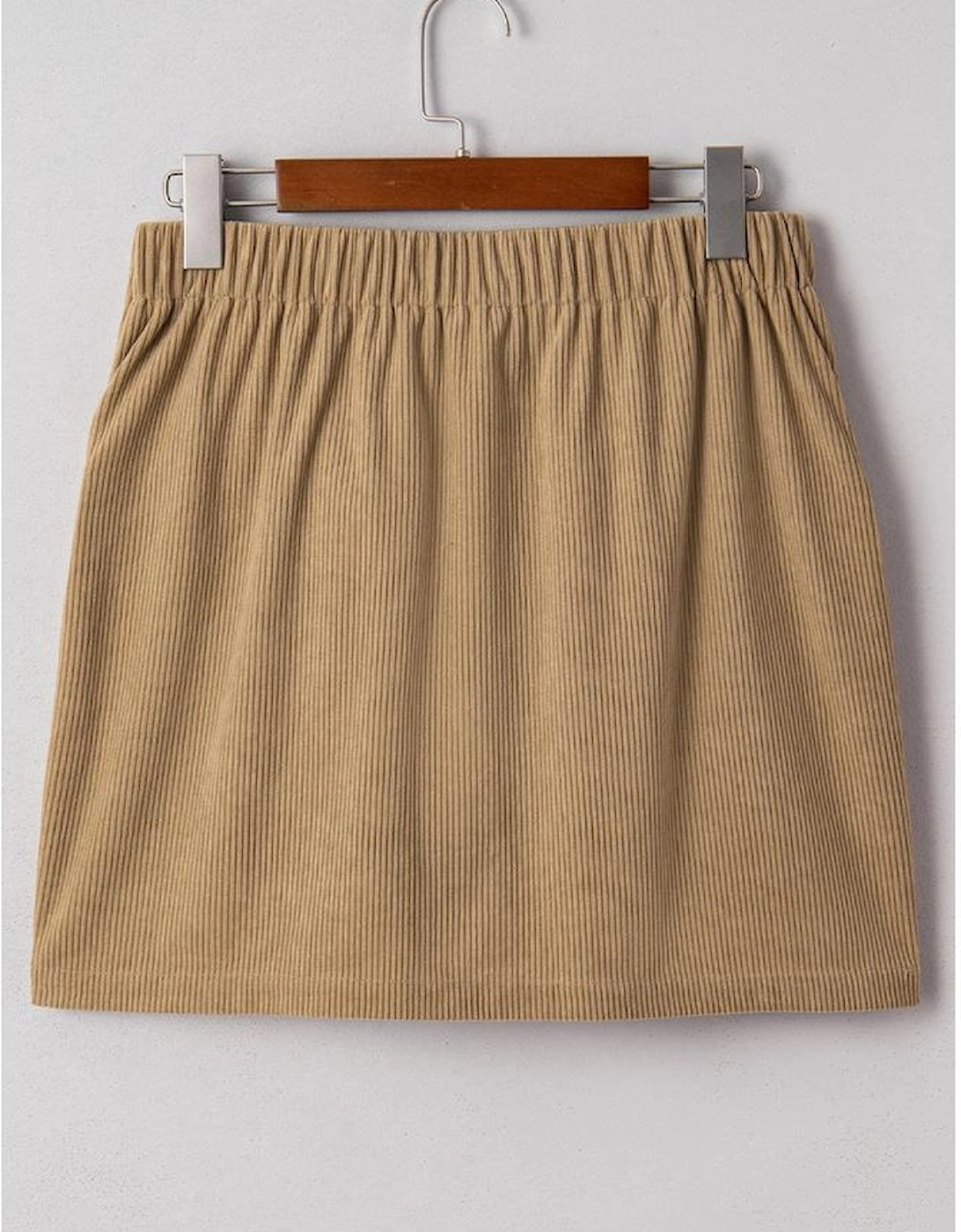 Camel Corduroy Buttoned Front Faux Pockets Mini Skirt
