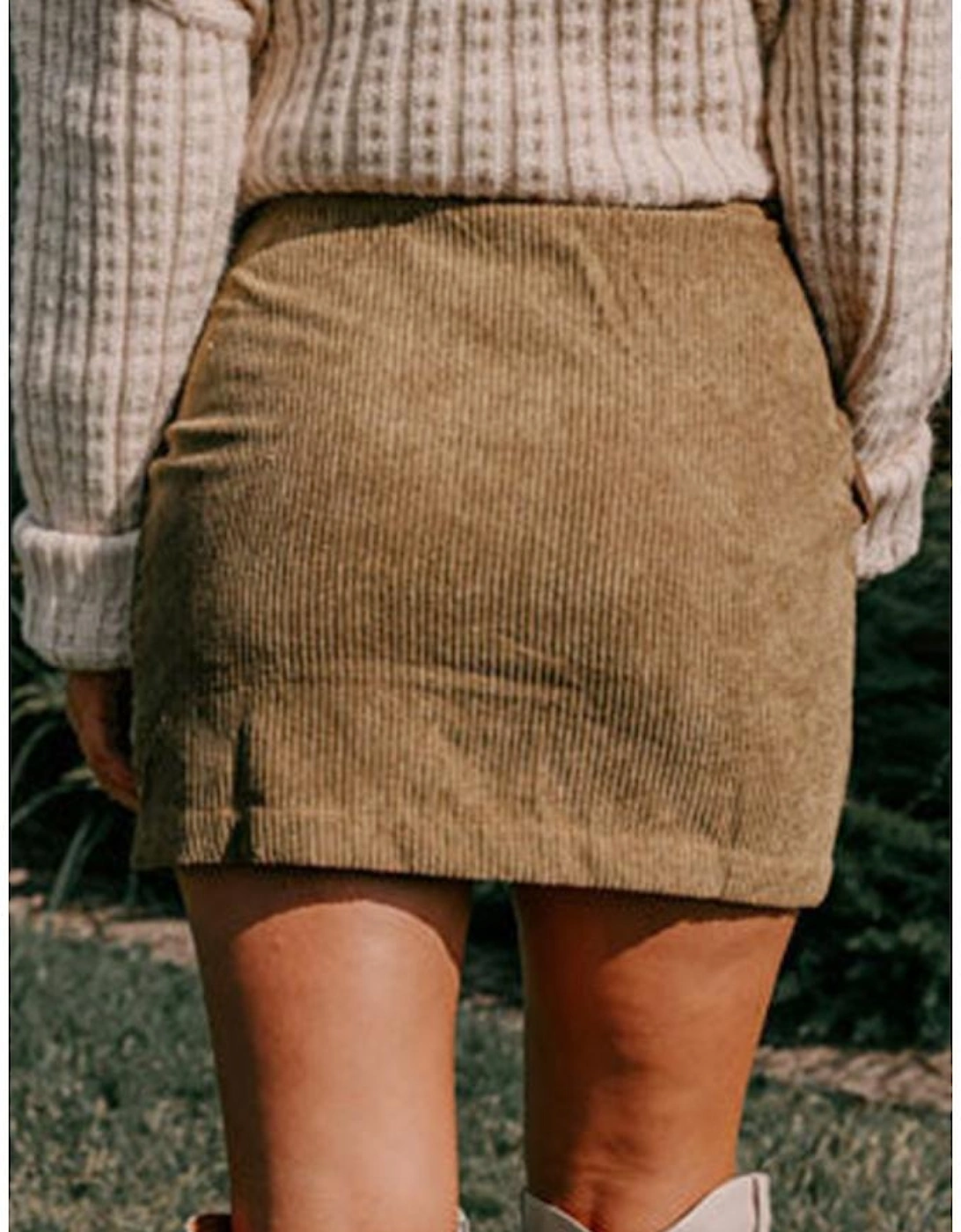 Camel Corduroy Buttoned Front Faux Pockets Mini Skirt, 13 of 12