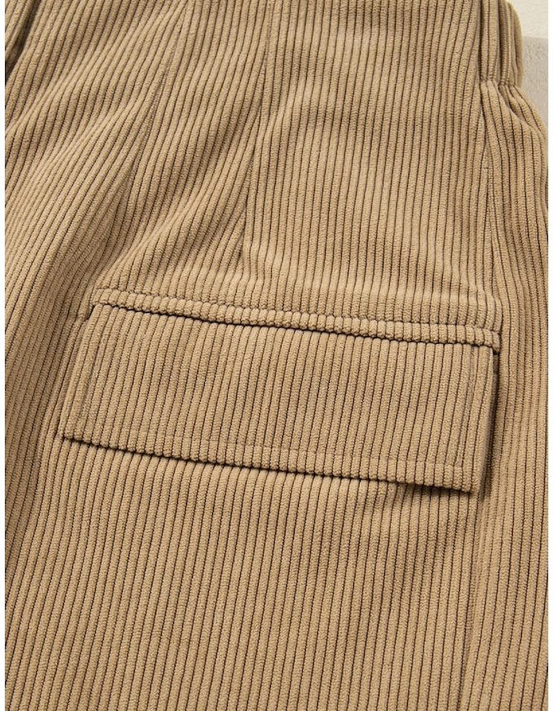 Camel Corduroy Buttoned Front Faux Pockets Mini Skirt