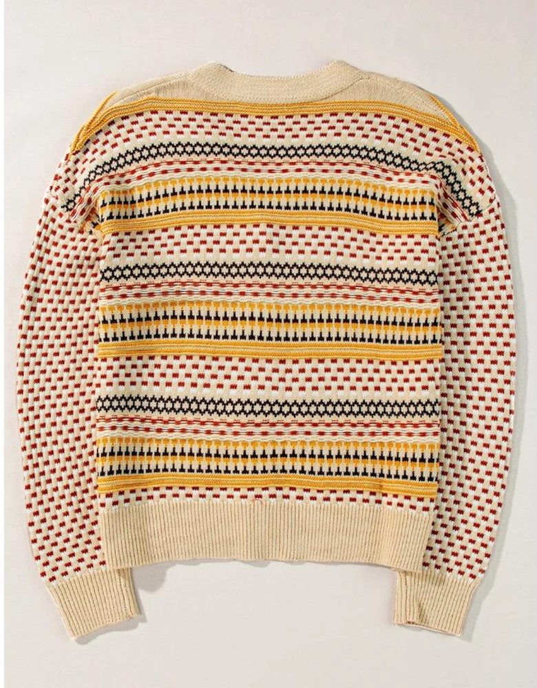 Khaki Buttoned V Neck Cropped Cardigan