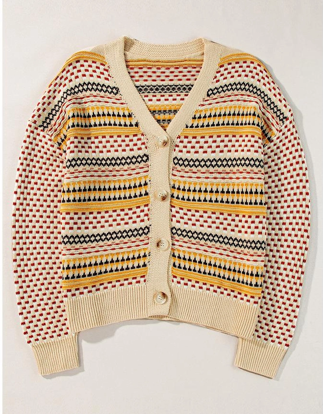 Khaki Buttoned V Neck Cropped Cardigan