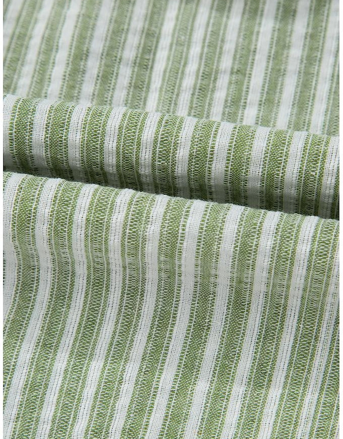 Green Stripe Textured Round Neck Short Puff Sleeve Blouse