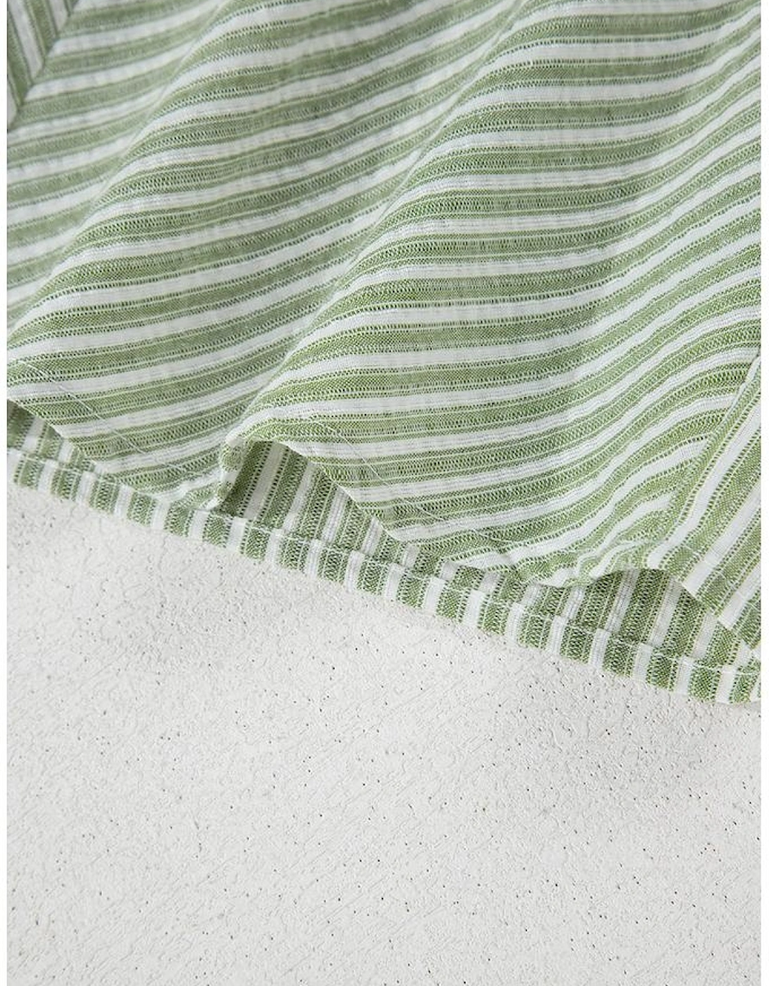 Green Stripe Textured Round Neck Short Puff Sleeve Blouse