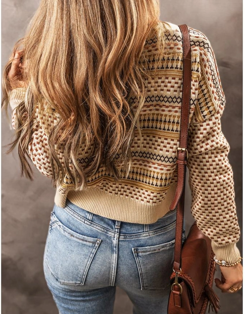 Khaki Buttoned V Neck Cropped Cardigan