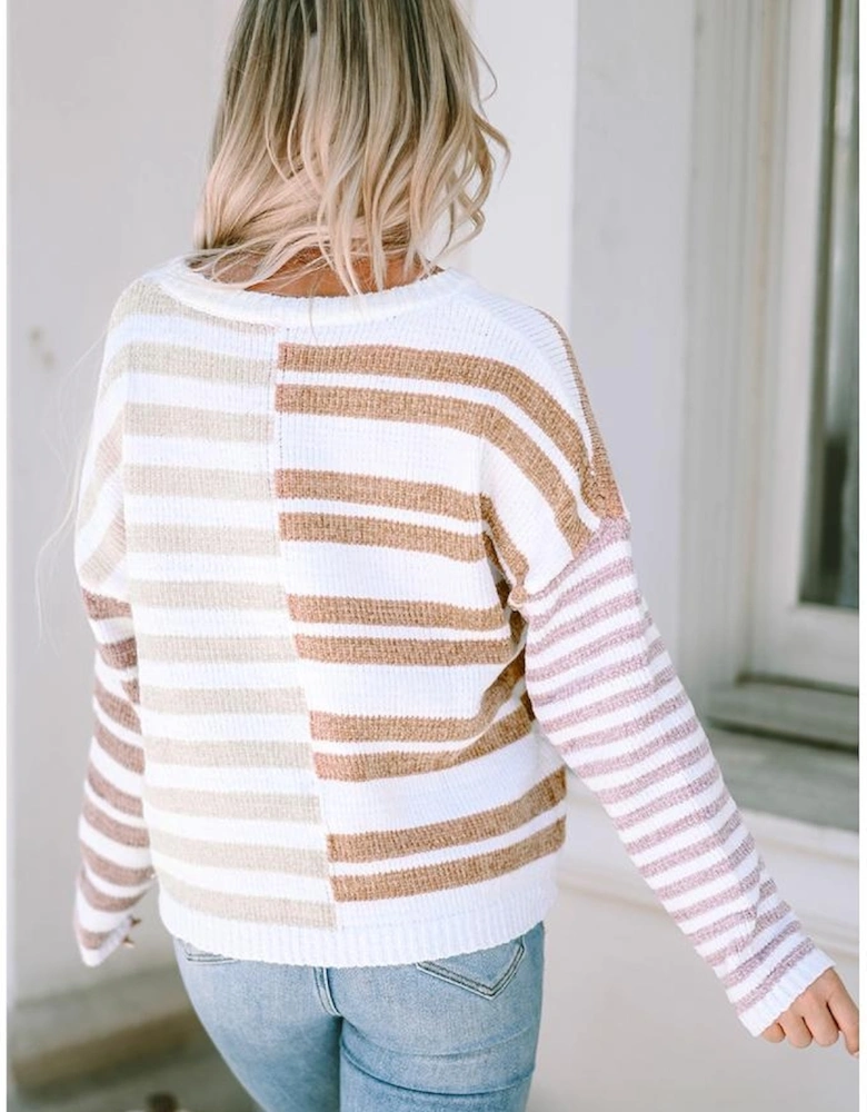 Stripe Blocked Drop Shoulder Slouchy Sweater