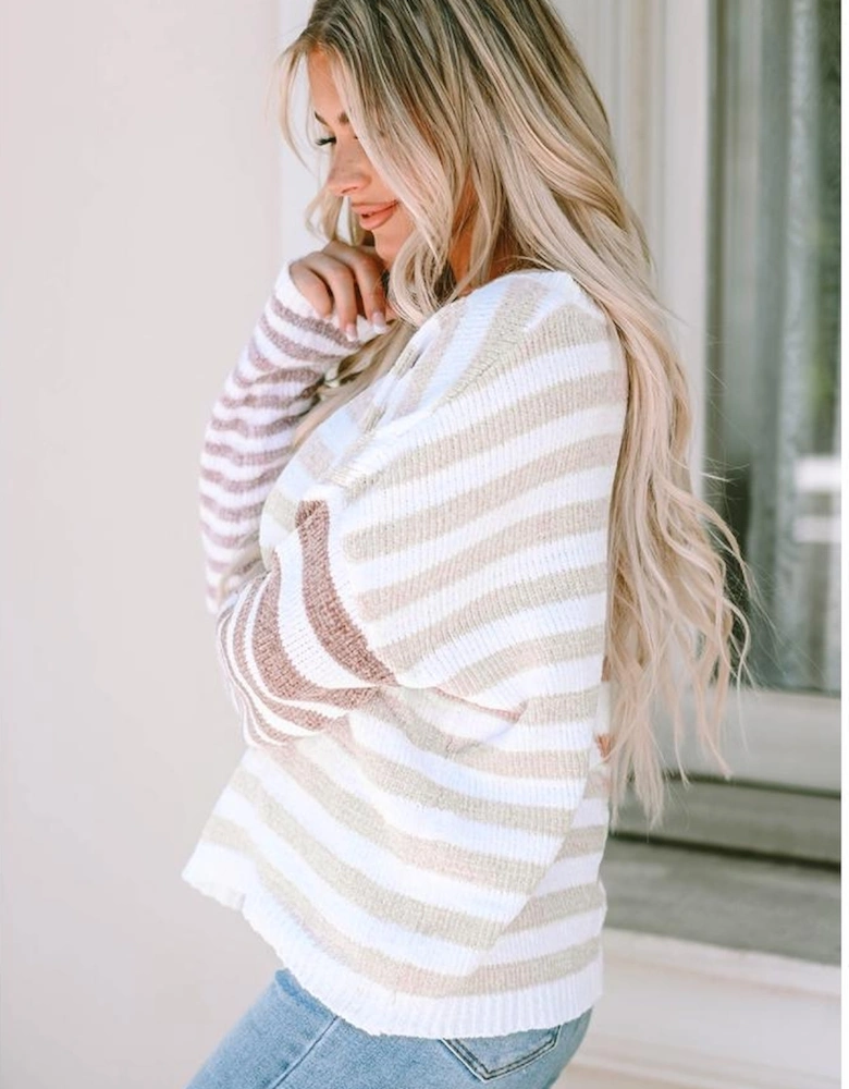 Stripe Blocked Drop Shoulder Slouchy Sweater