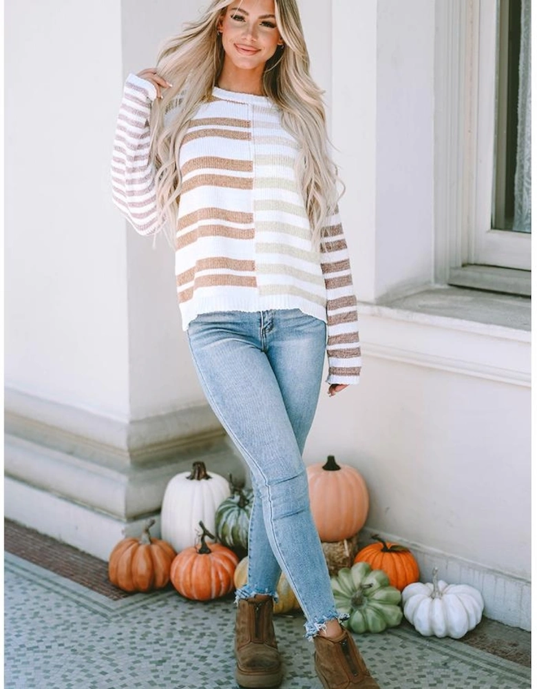 Stripe Blocked Drop Shoulder Slouchy Sweater