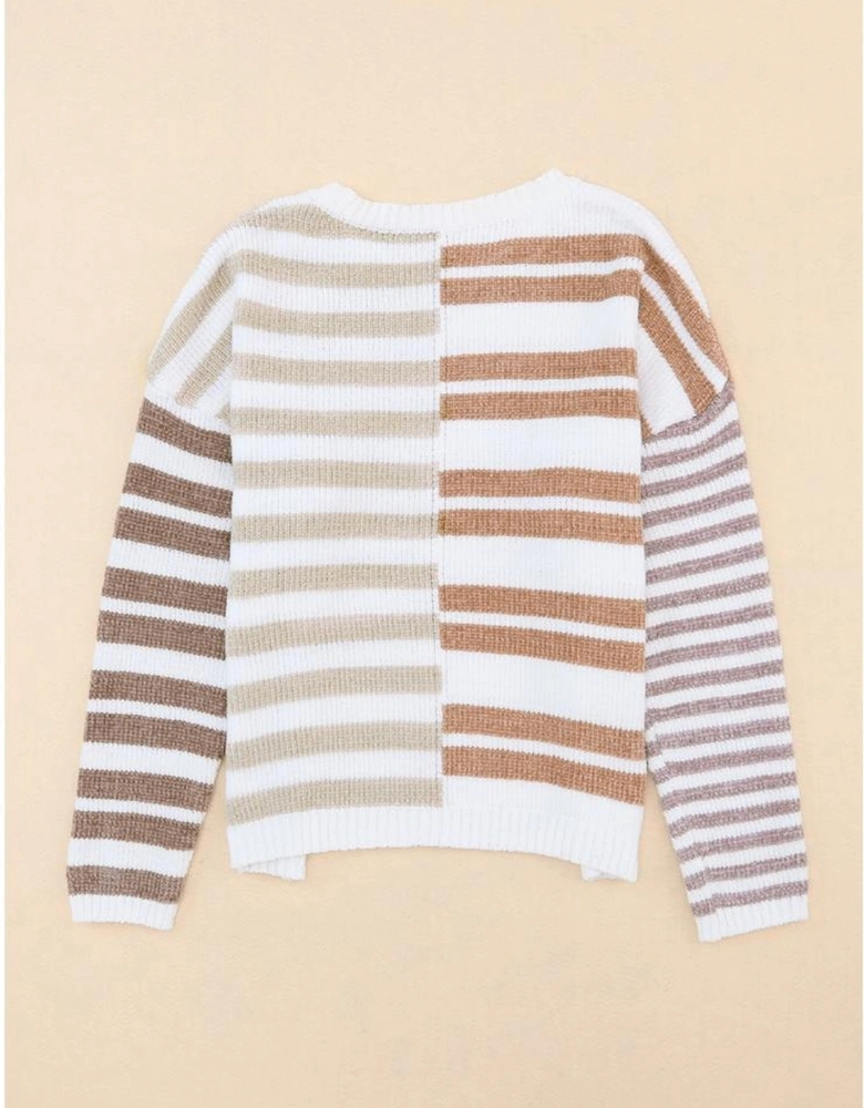 Stripe Blocked Drop Shoulder Slouchy Sweater
