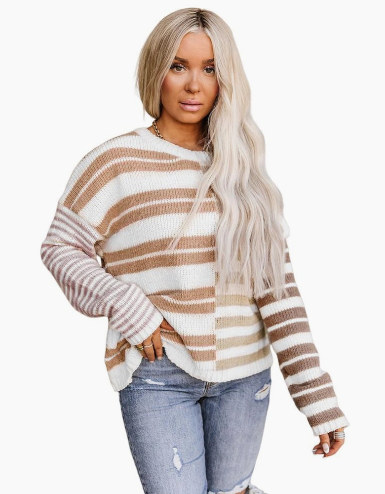 Stripe Blocked Drop Shoulder Slouchy Sweater