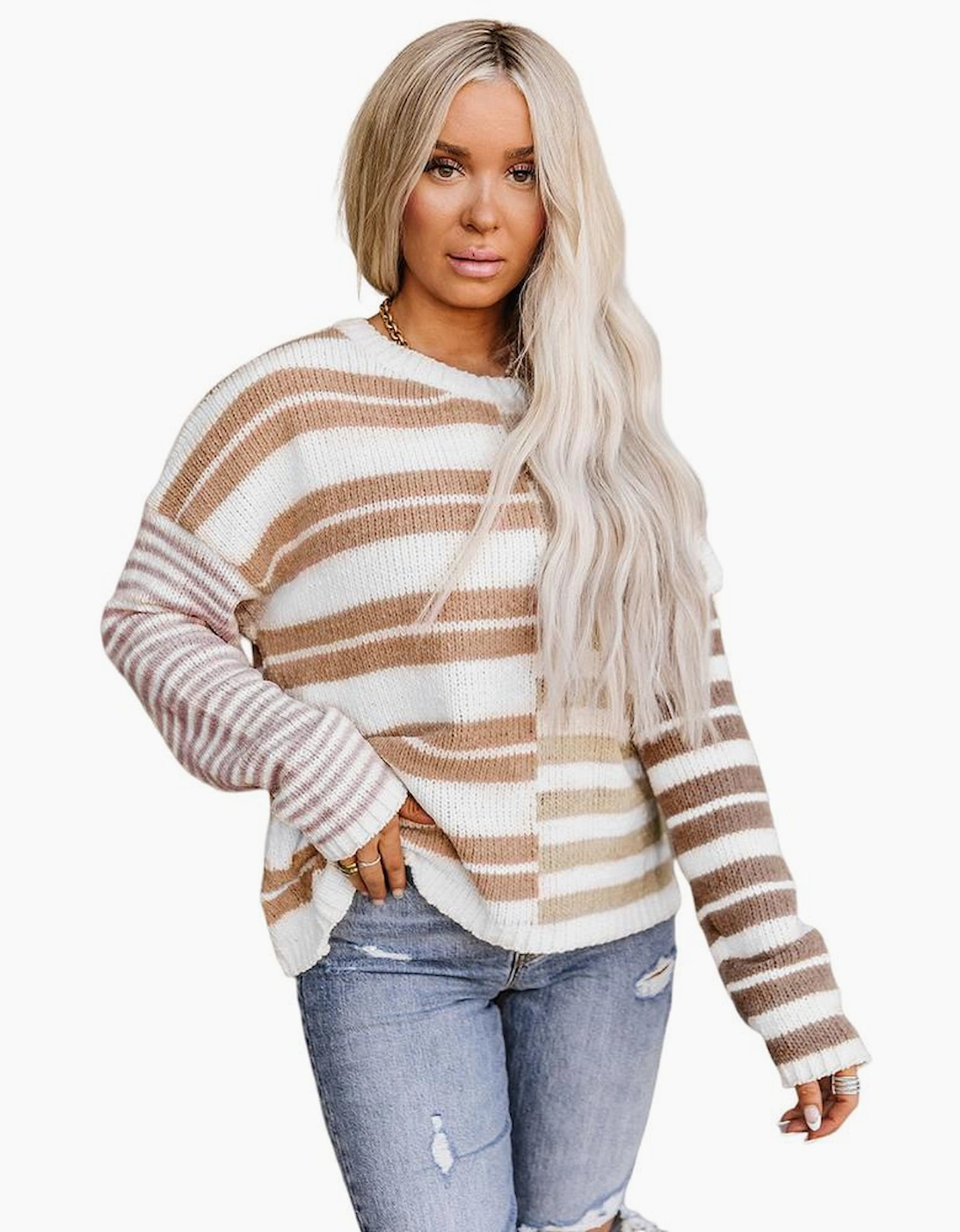 Stripe Blocked Drop Shoulder Slouchy Sweater