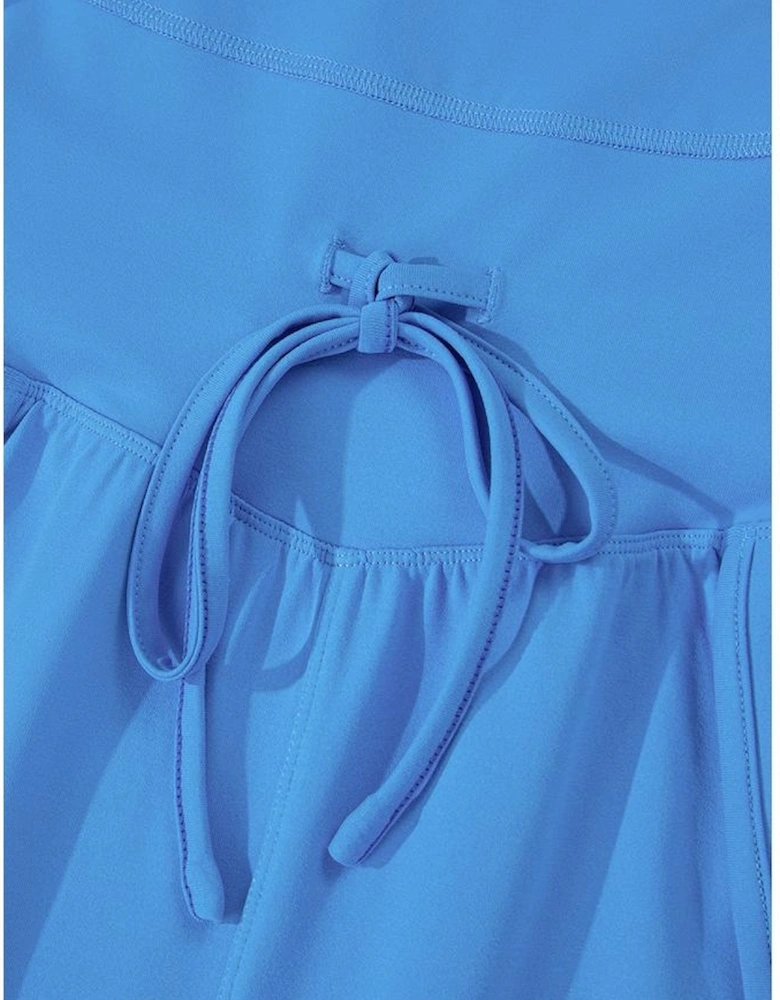 Blue Crossed Spaghetti Straps Drawstring Waist Sporty Romper