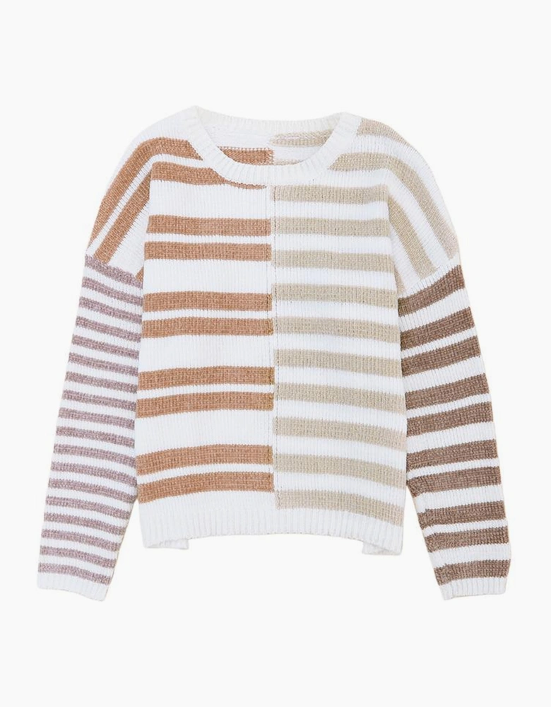 Stripe Blocked Drop Shoulder Slouchy Sweater