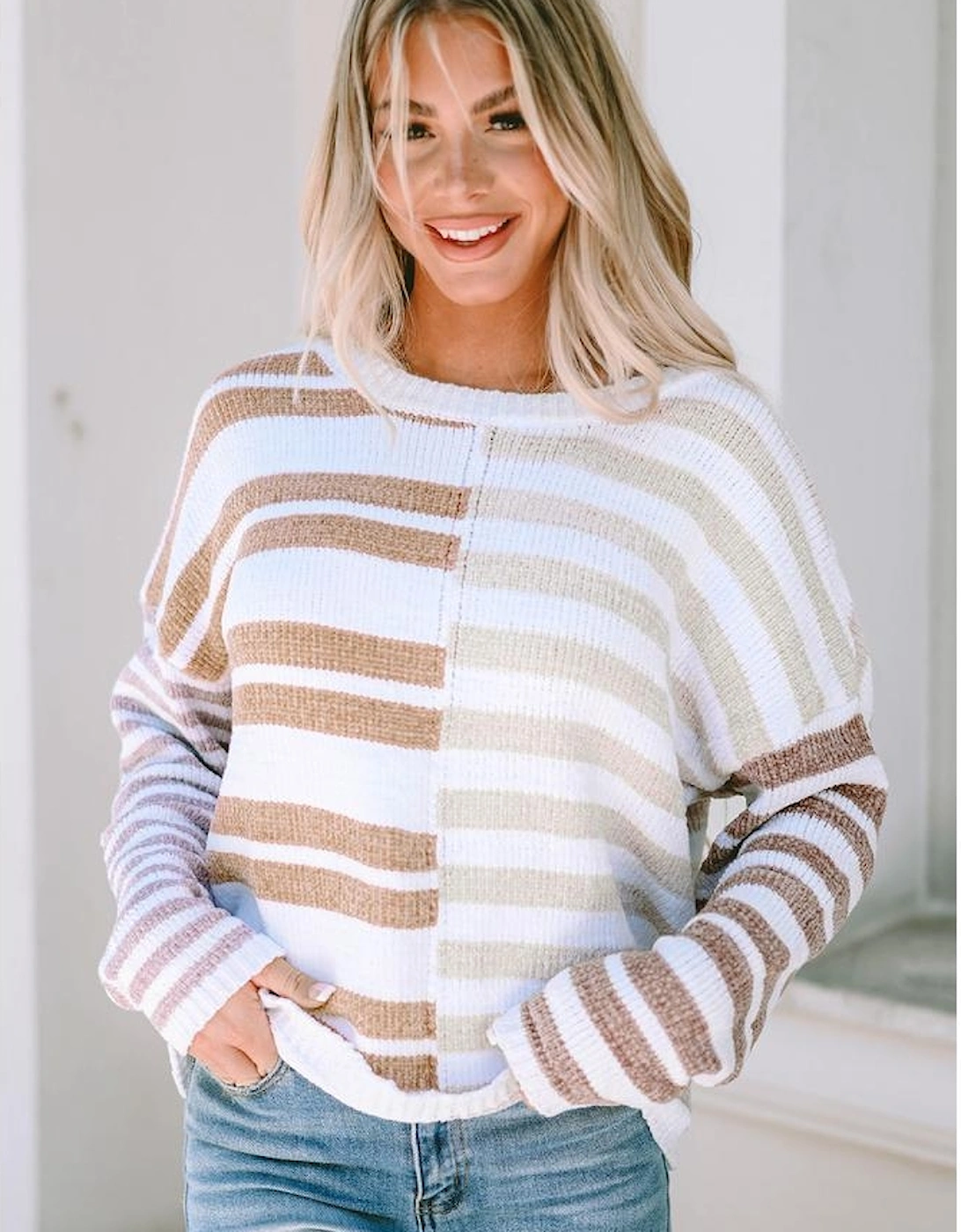 Stripe Blocked Drop Shoulder Slouchy Sweater