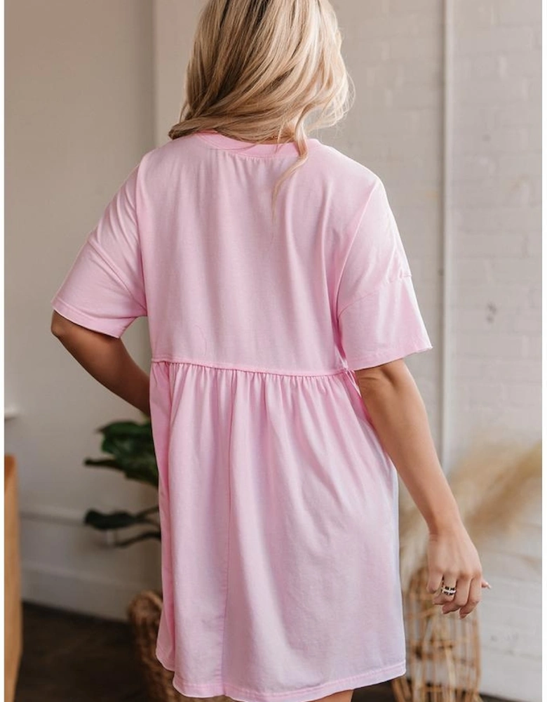 Light Pink American Flag Inspired Sequin Disco Ball Patched Shift Mini Dress