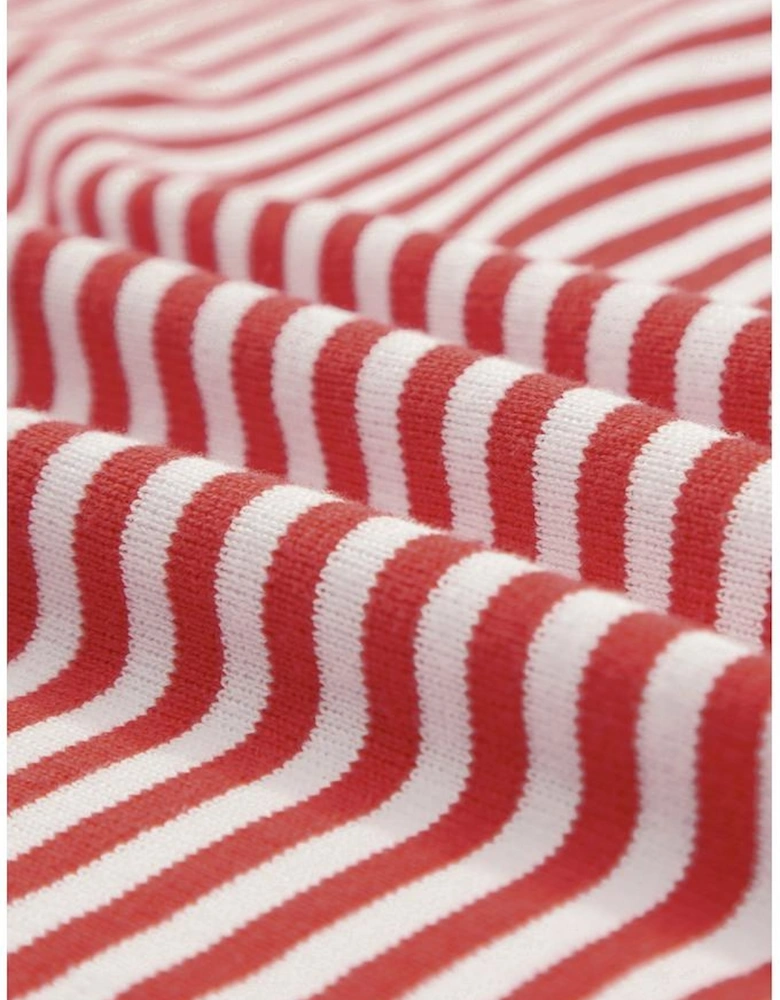 Fiery Red Contrast Trimmed Striped Drop Shoulder Sweater