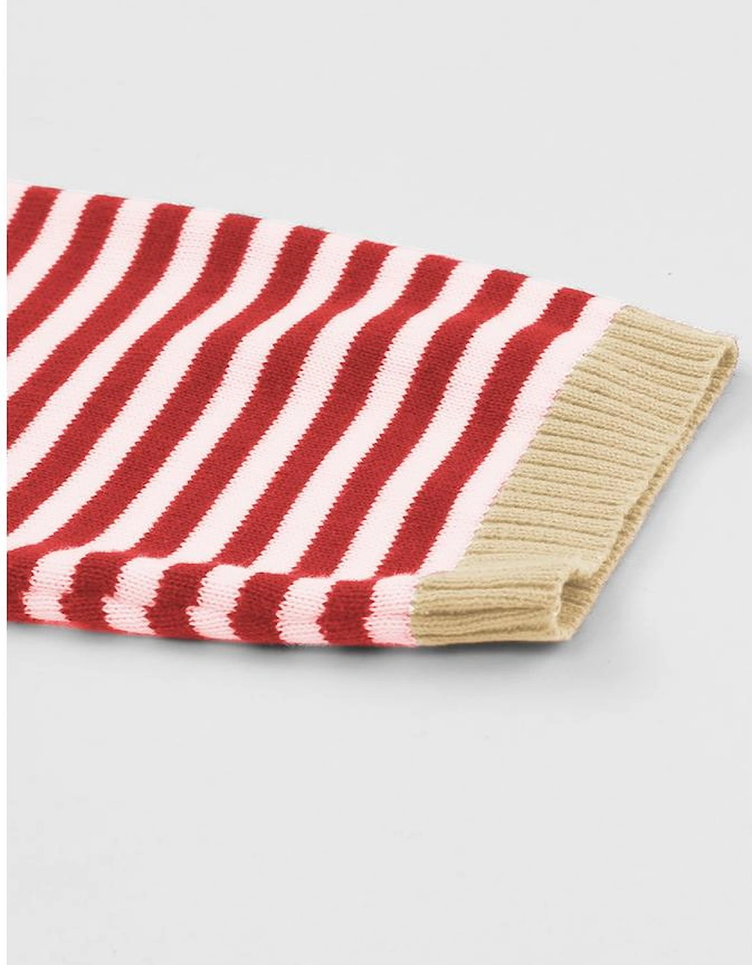 Fiery Red Contrast Trimmed Striped Drop Shoulder Sweater