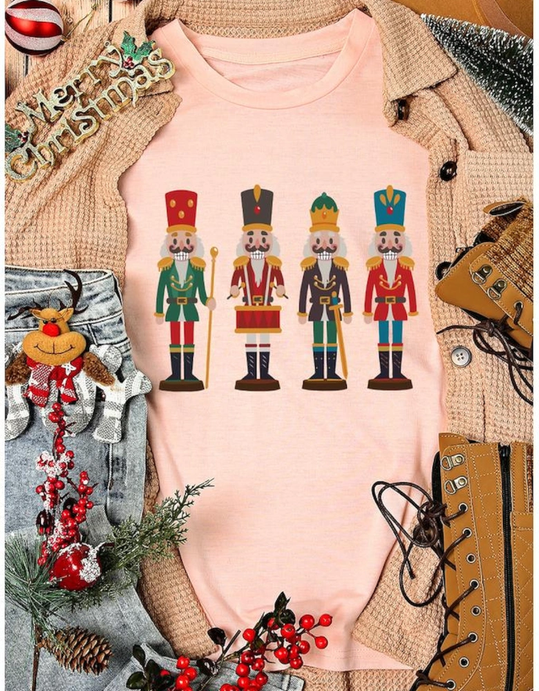 Pink Cute Nutcracker Graphic Crewneck Christmas T Shirt