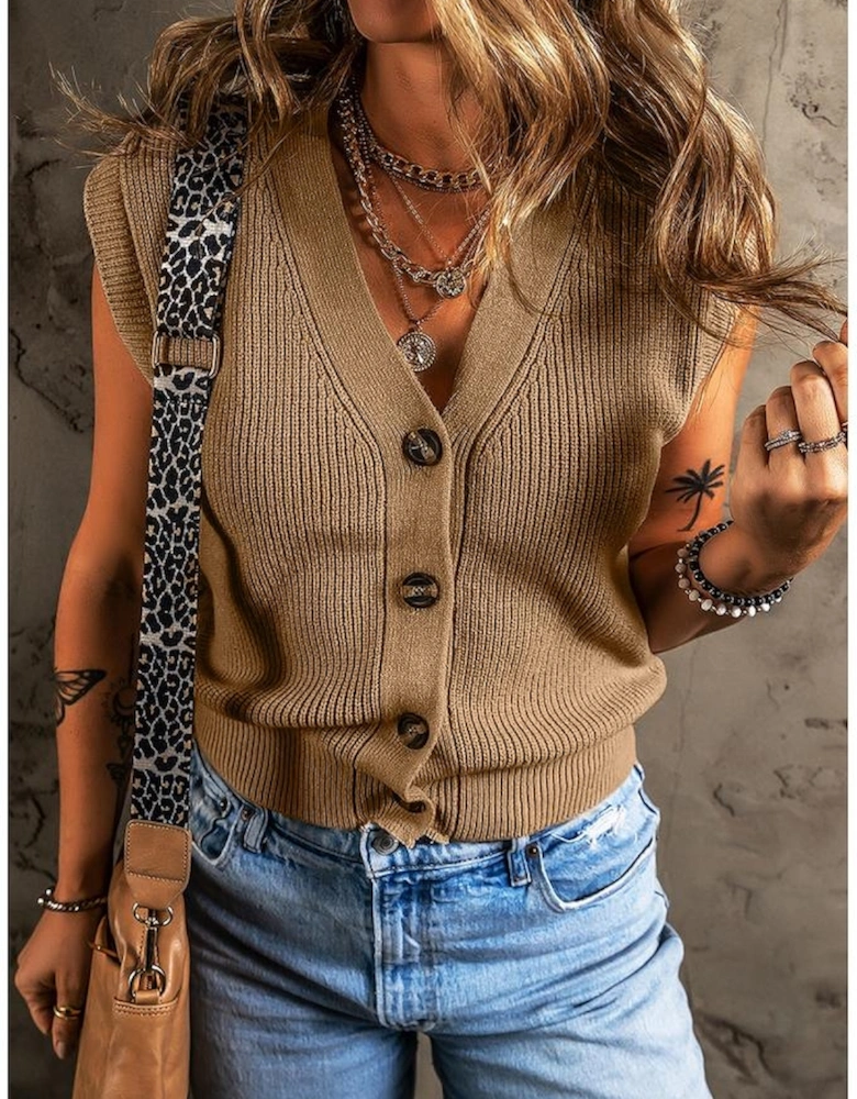 Parchment V Neck Buttoned Front Sweater Vest