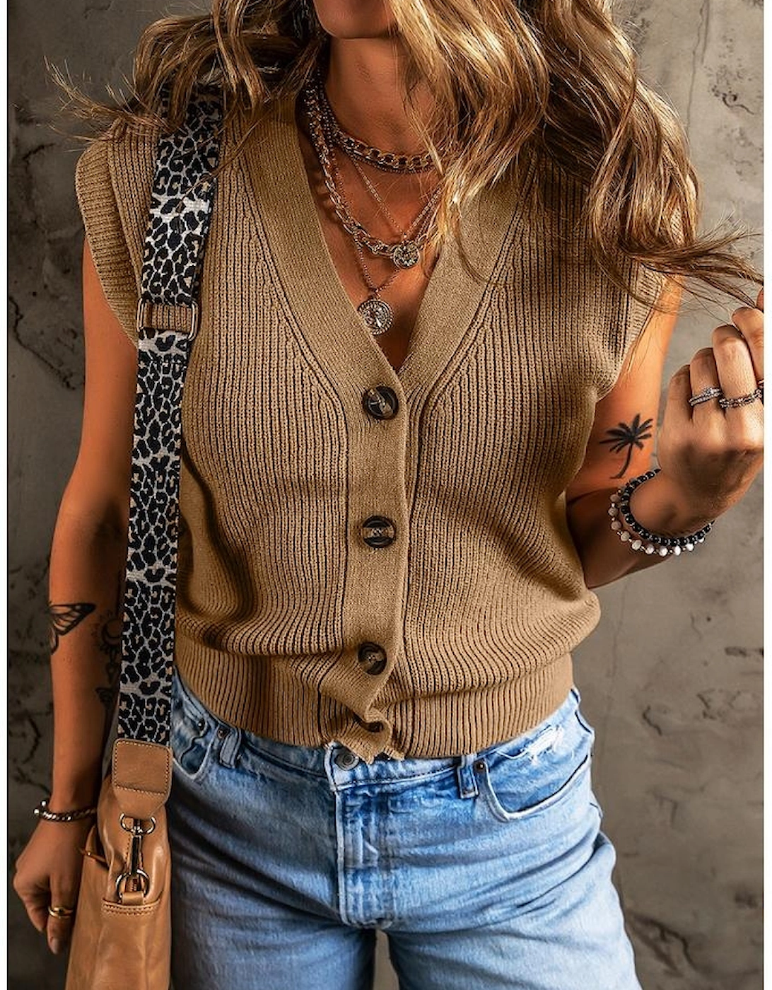Parchment V Neck Buttoned Front Sweater Vest