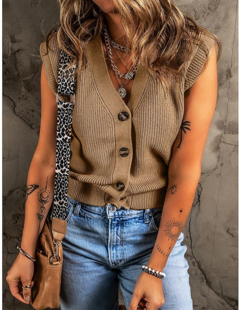 Parchment V Neck Buttoned Front Sweater Vest