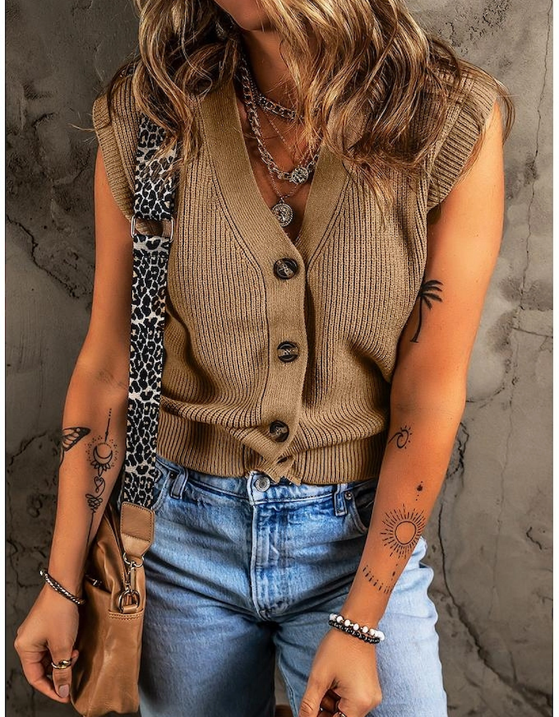 Parchment V Neck Buttoned Front Sweater Vest