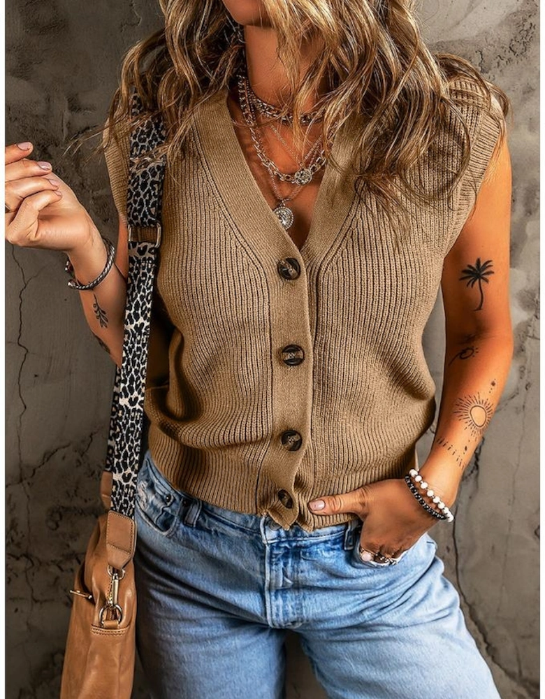 Parchment V Neck Buttoned Front Sweater Vest