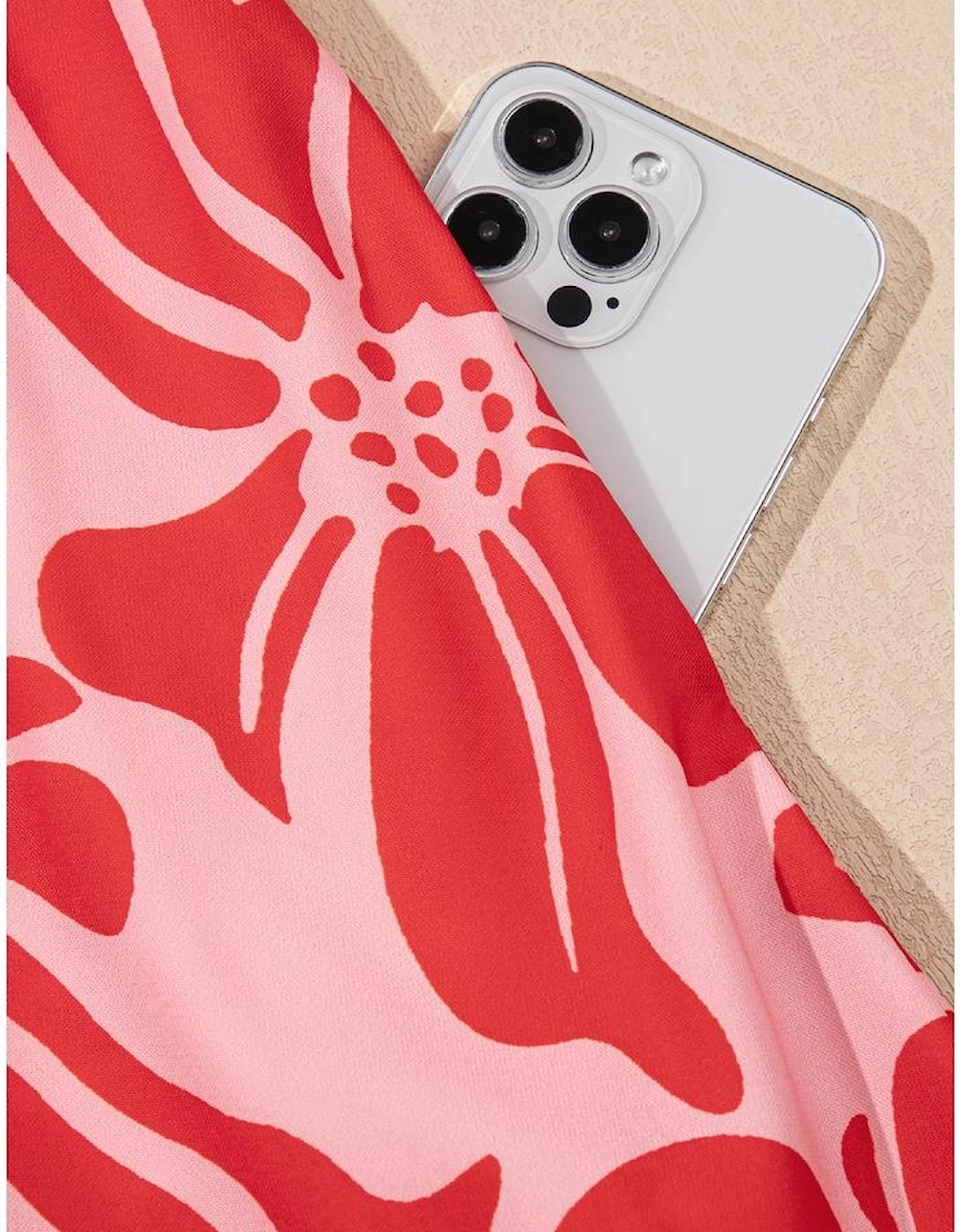 Red Boho Floral Short Sleeve V Neck Buttoned Shirred Waist Long Dress