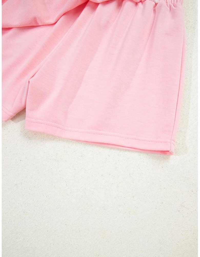 Pink Peter Pan Lace Embellished Neck Collision Sweatshirt and Skirt Two Piece Set