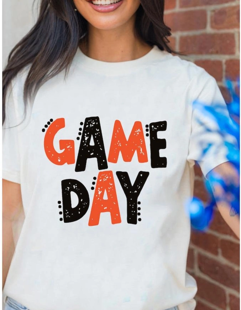 White GAME DAY Funny Letter Printed Casual Tee