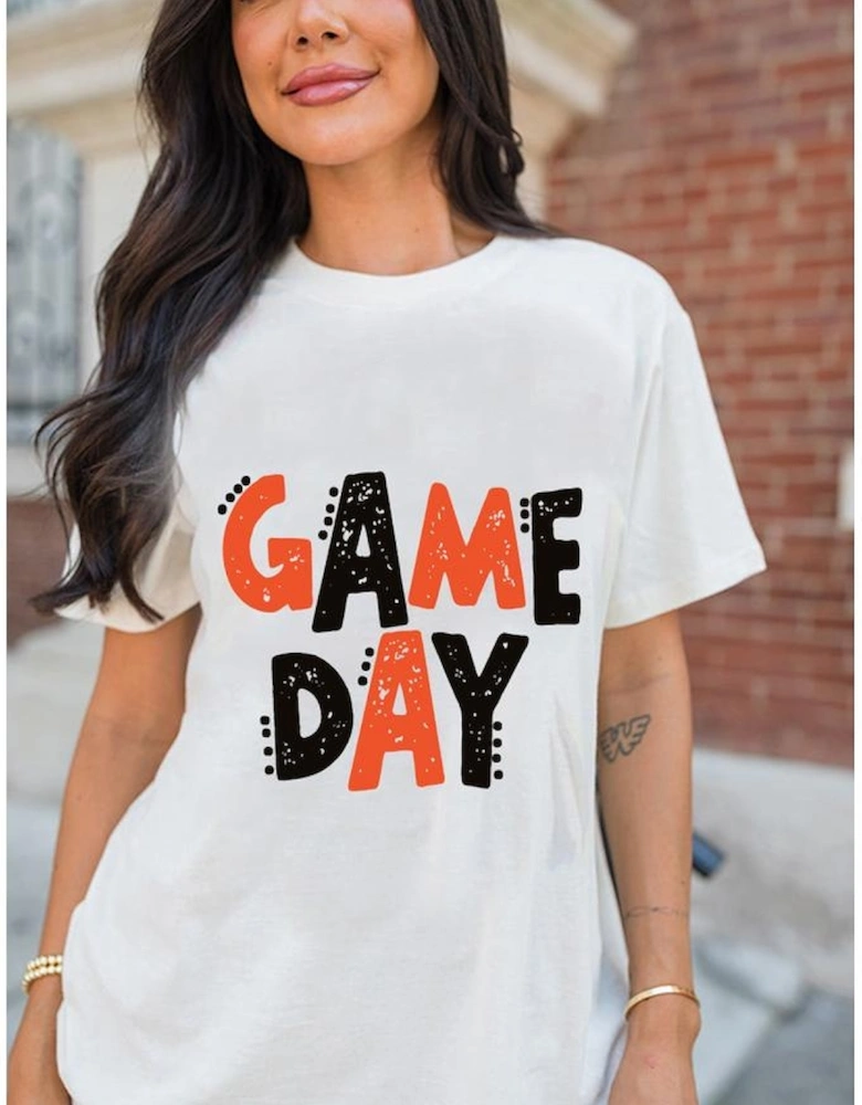 White GAME DAY Funny Letter Printed Casual Tee