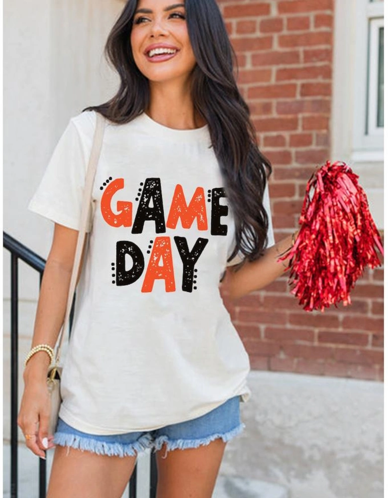 White GAME DAY Funny Letter Printed Casual Tee