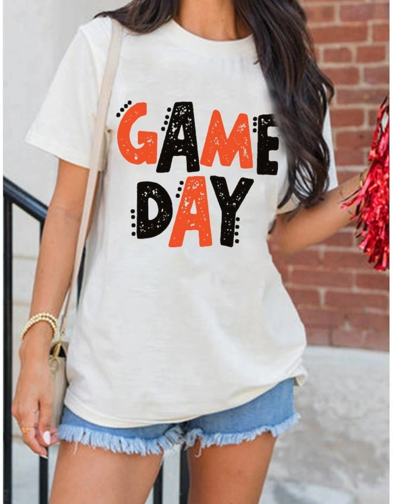 White GAME DAY Funny Letter Printed Casual Tee