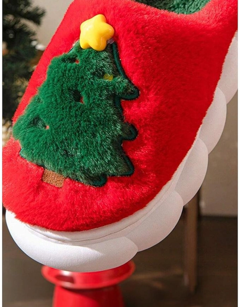 Fiery Red Christmas Tree Graphic Thick Sole Plush Slippers