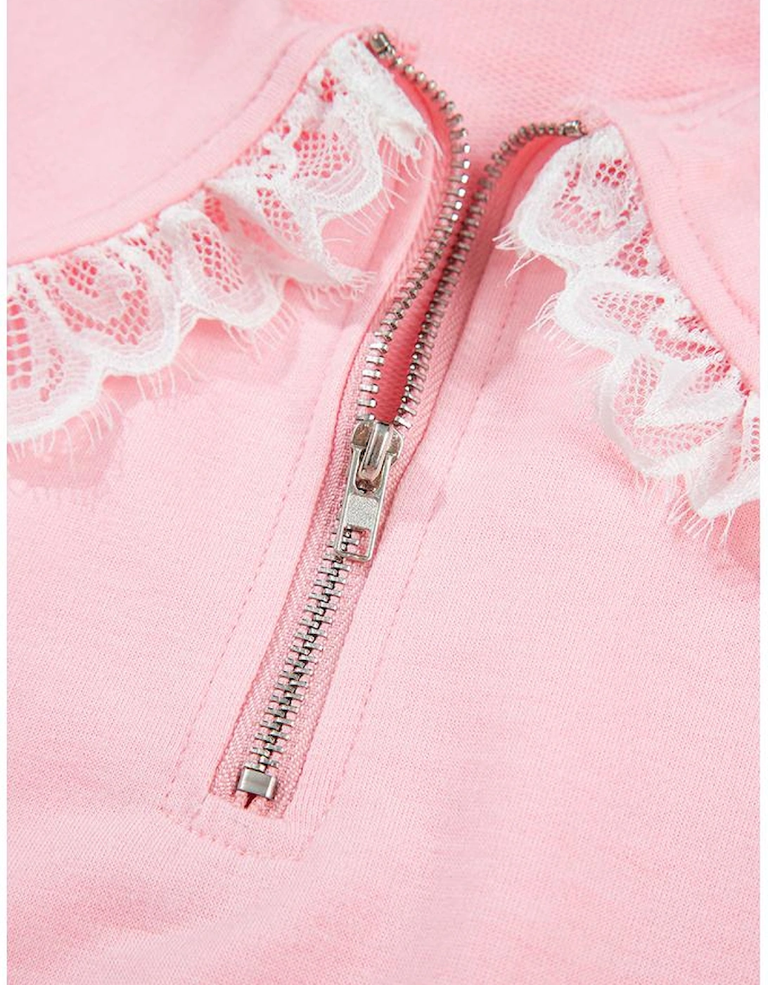 Pink Peter Pan Lace Embellished Neck Collision Sweatshirt and Skirt Two Piece Set