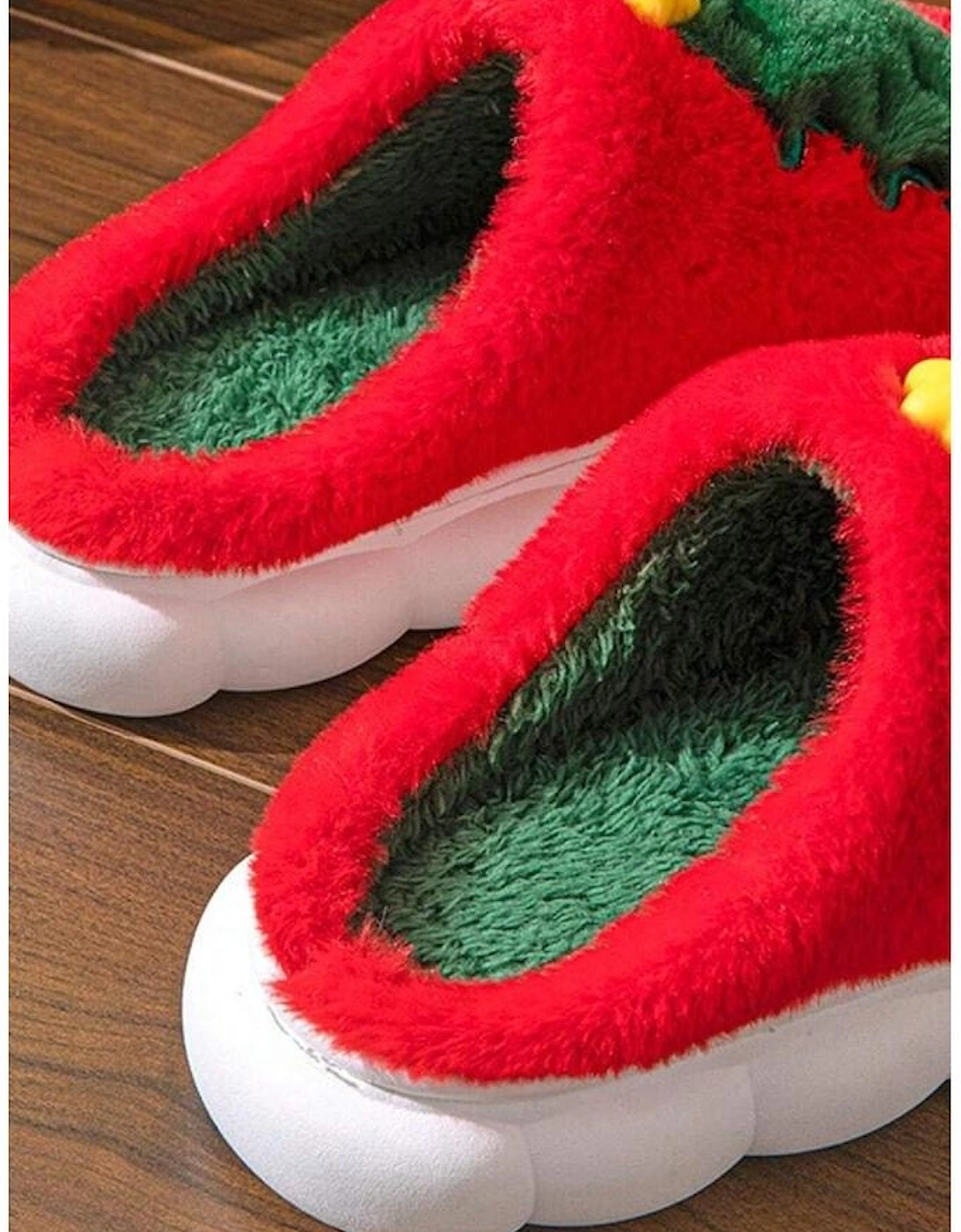 Fiery Red Christmas Tree Graphic Thick Sole Plush Slippers