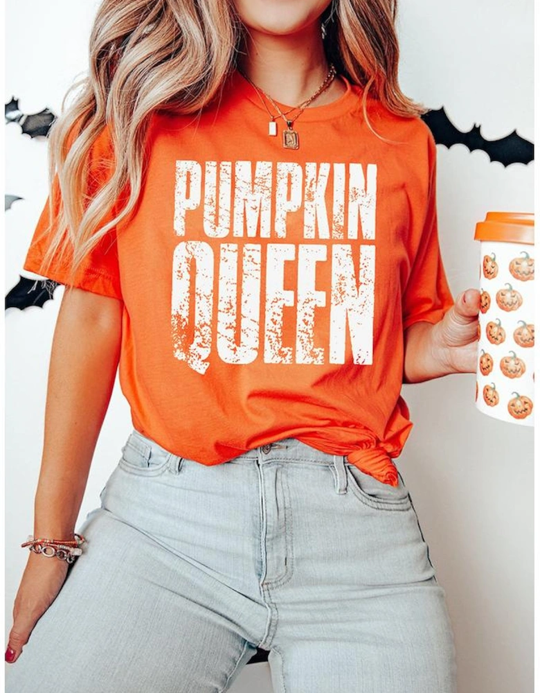 Orange PUMPKIN QUEEN Graphic Crew Neck Tee