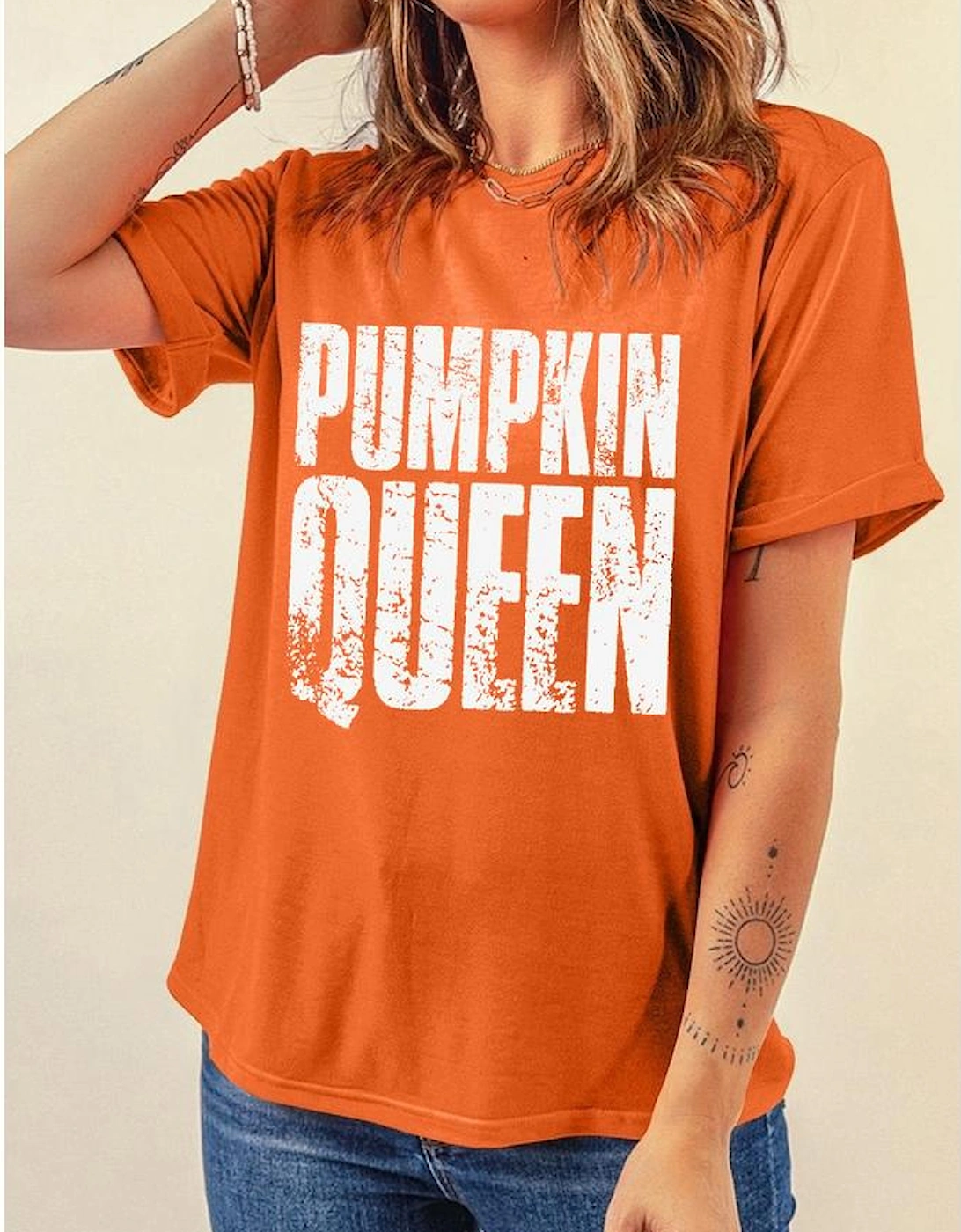 Orange PUMPKIN QUEEN Graphic Crew Neck Tee