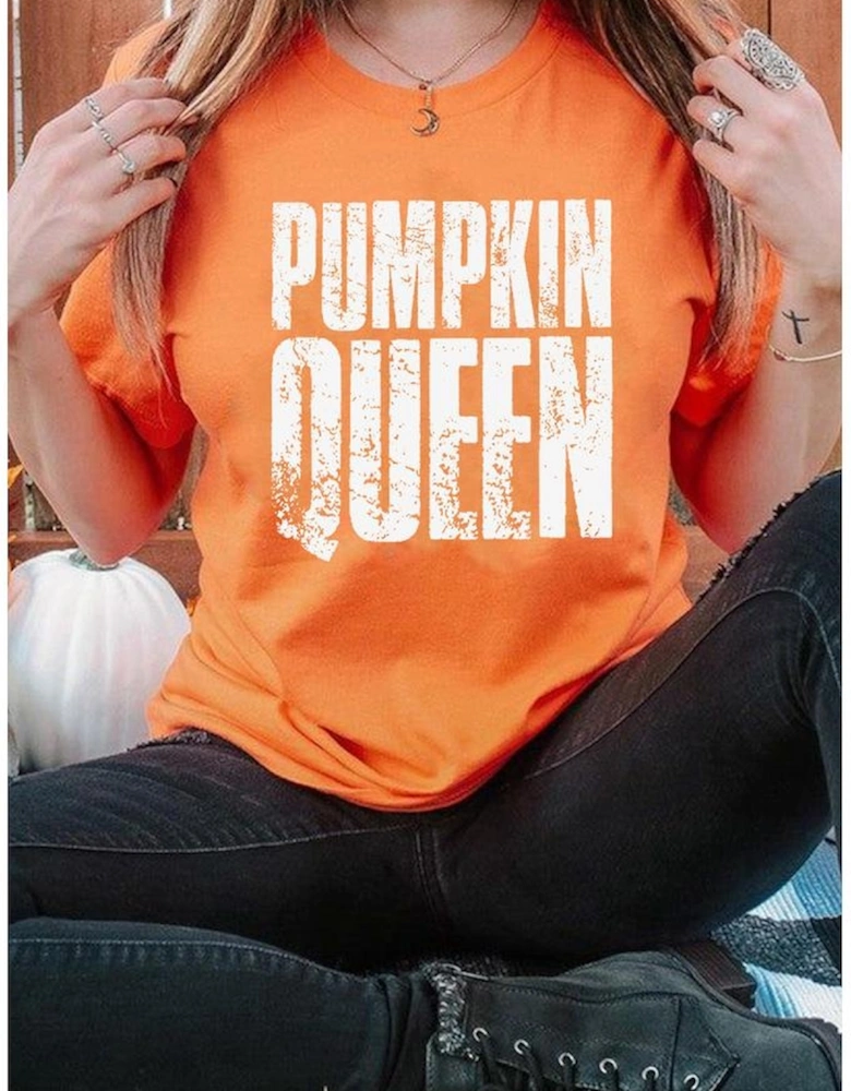 Orange PUMPKIN QUEEN Graphic Crew Neck Tee