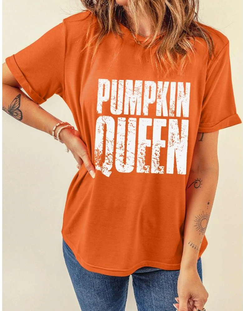 Orange PUMPKIN QUEEN Graphic Crew Neck Tee