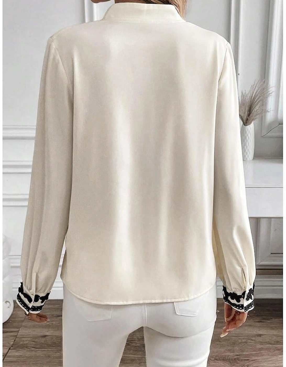 Beige Floral Embroidered Stand Neck Buttoned Shirt